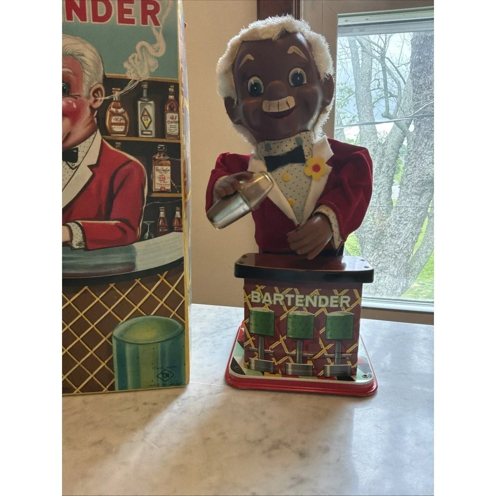 VTG African-American Rosco Bartender Charlie Weaver  Battery Powered Tin Japan